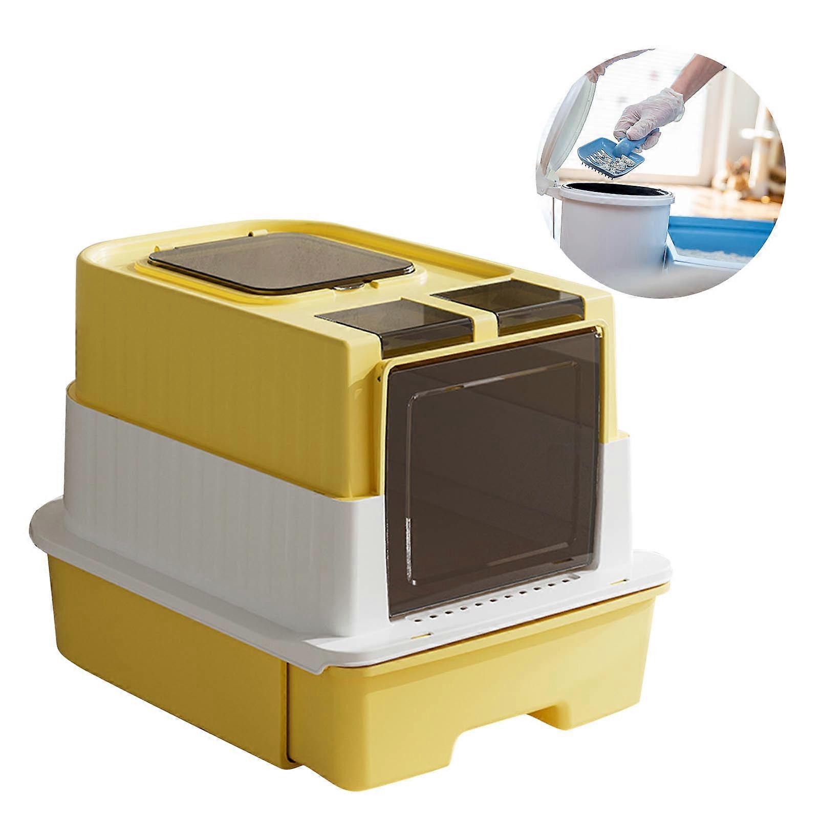 Odor Containing Enclosed Puss Toilet Double Region Structure Low Maintenance Smooth ABS Building Spacious For Large Cats  Yellow