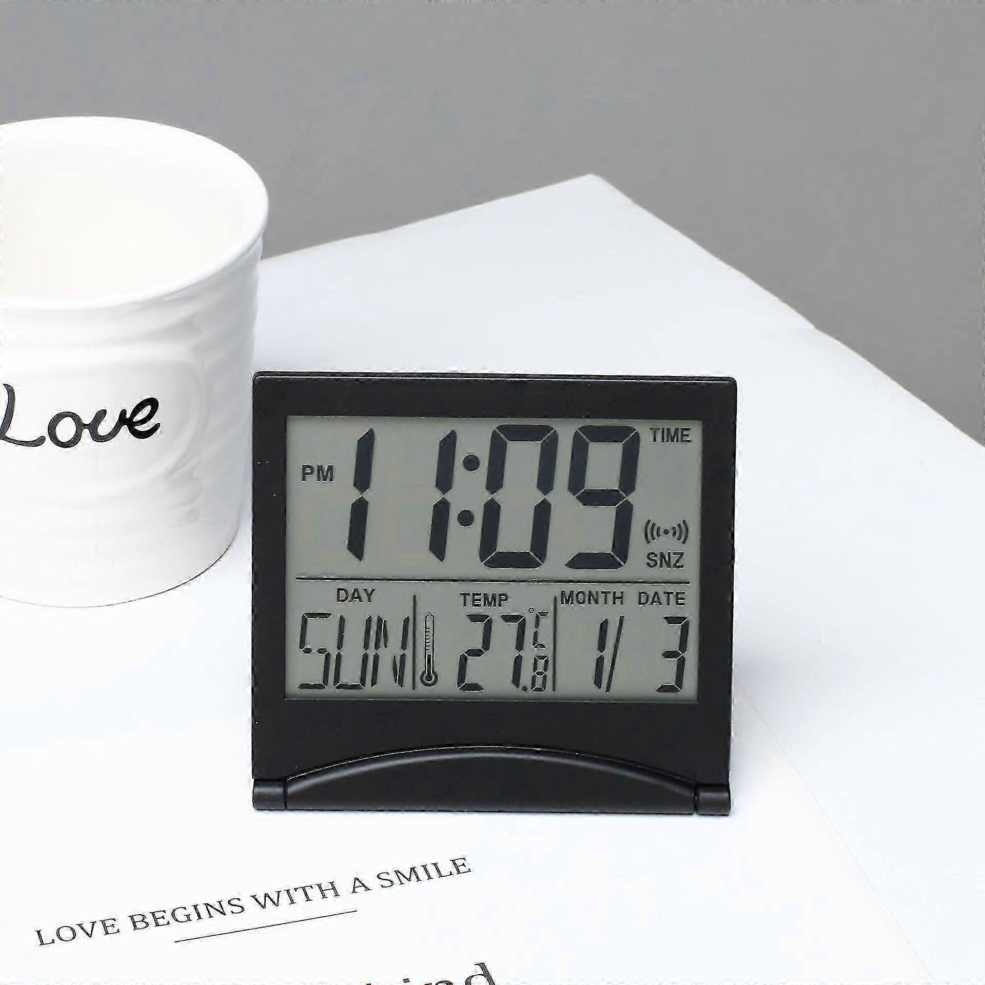 Digital Lcd Desk Folding Clock Calendar Temperature Travel Alarm Snooze Clock B