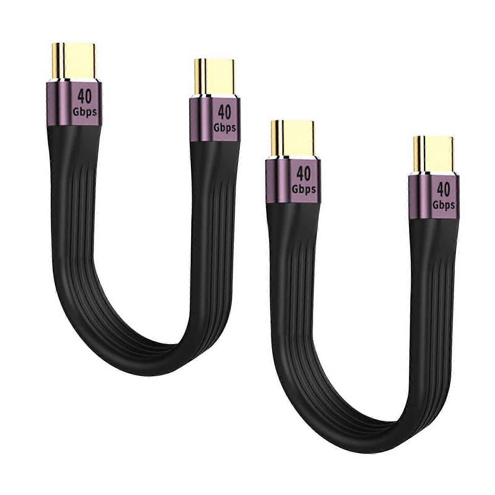 2Pcs 0.45ft Short USB C Cable, Premium FPC Flat USB A to C Cord, 3A Fast Charging, 40Gbps for compatible with Samsung Galaxy/S20/SSD/Laptop/Power