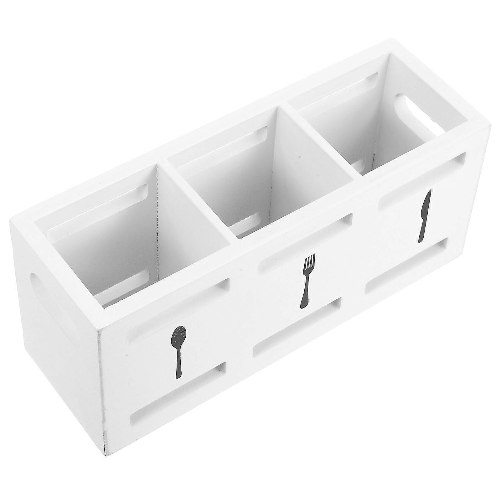 White Cutlery Storage Box with Compartments for Kitchen Utensils