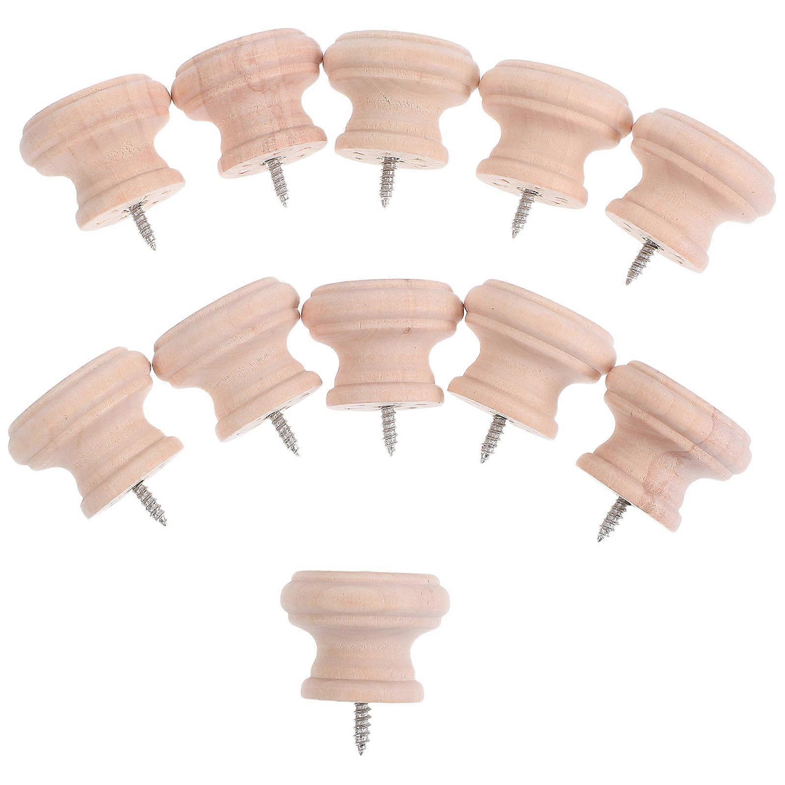 Solid Wood Cabinet Pulls for Door 10Pcs Light Yellow Round Single Hole Handles