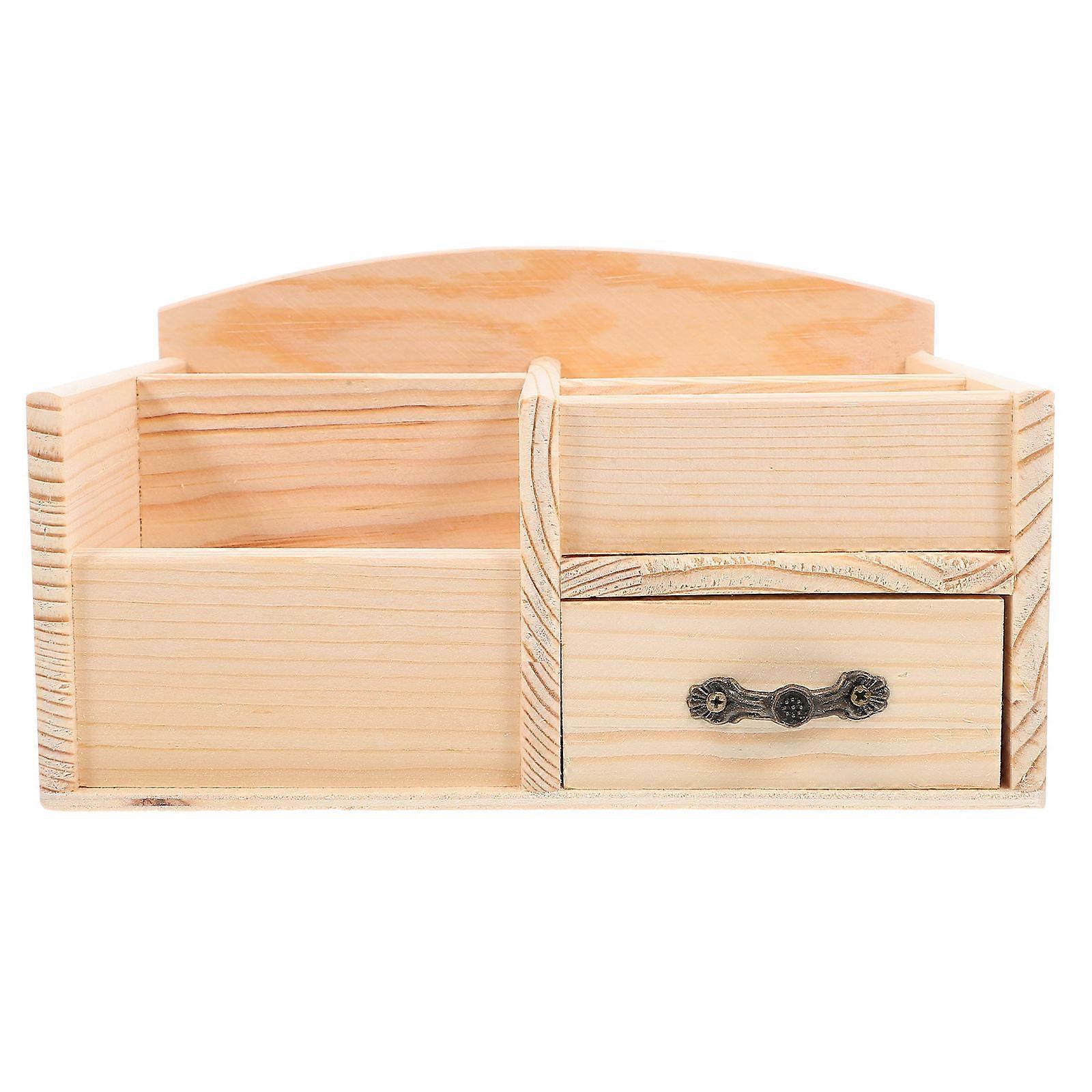 Wooden Desk Drawer Organizer for Small Items with Desktop Storage Box