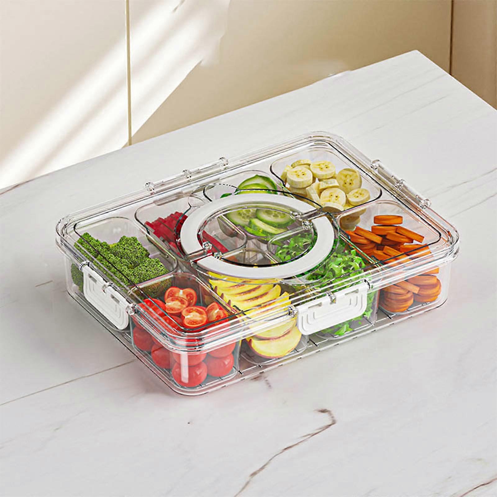 Freshness Organizer for Kitchen Refrigerator, Food Grade Transparent 8-Compartment with Handle, Pull-Out Design, Compatible with Standard Fridges