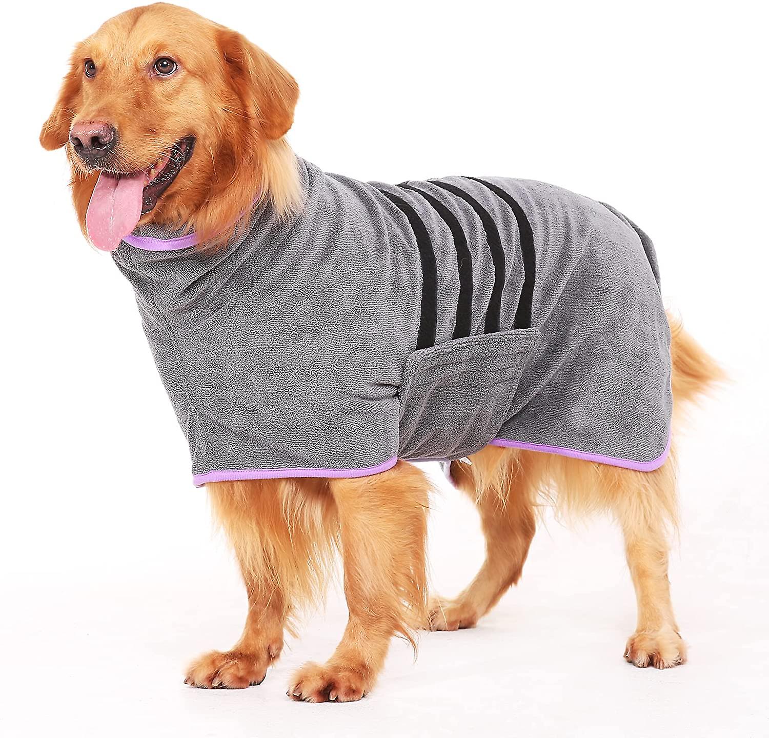Microfiber Dog Bathrobe - for Medium and Large Dogs - Gray - Quick Drying - Super Absorbent