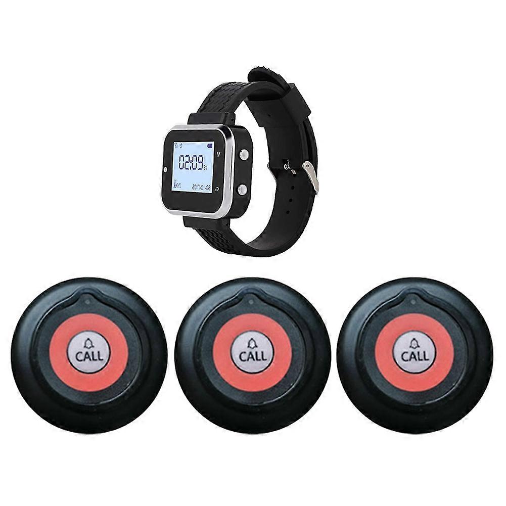 Wireless Calling System Service 3pcs Call Button  mitters 1Pcs Wrist Watch Pager for Restaurant  el Cafe UK Plug