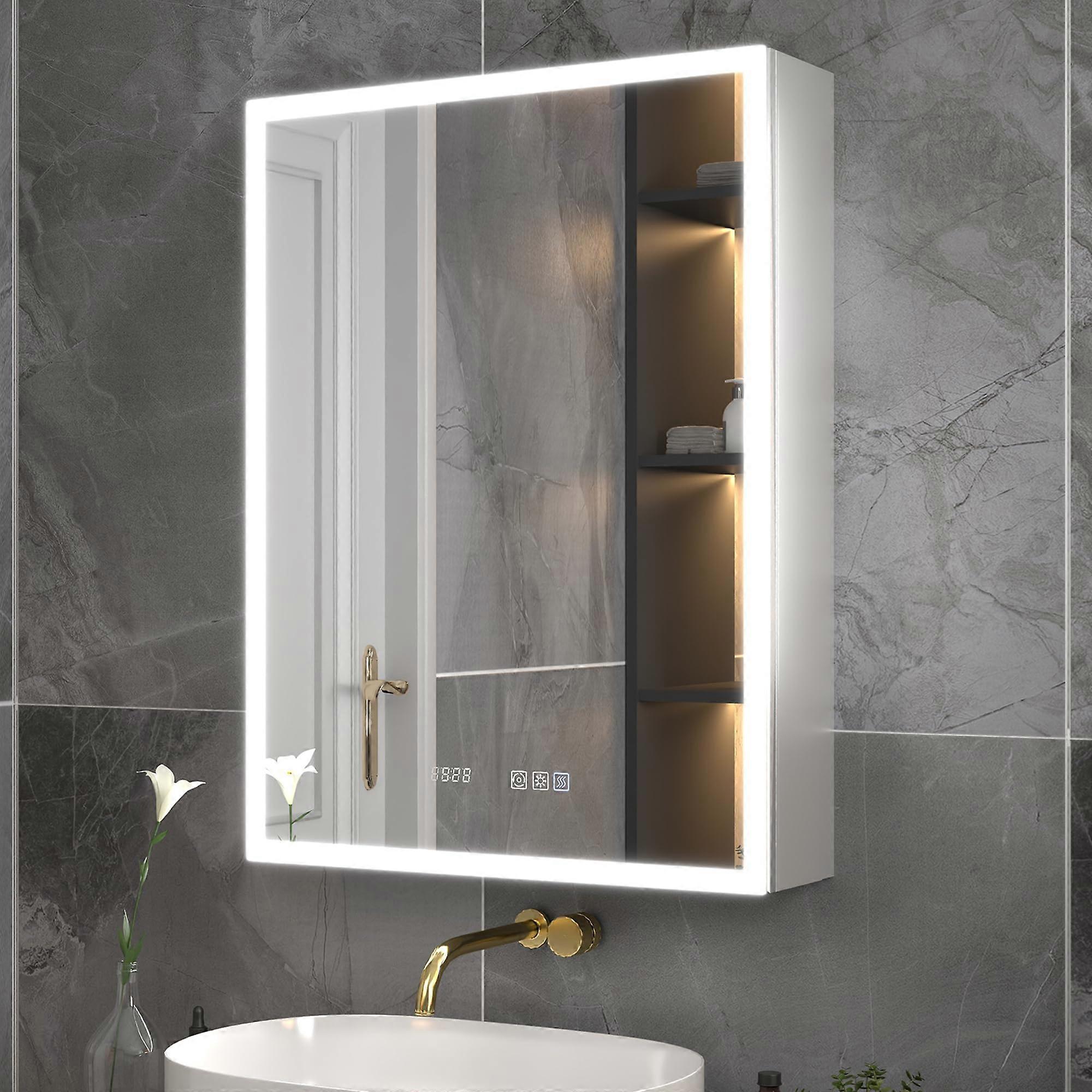 24'x32' LED Medicine Cabinet with Defogger, Power Outlets, Adjustable Color Temp, Clock, Left Hinge