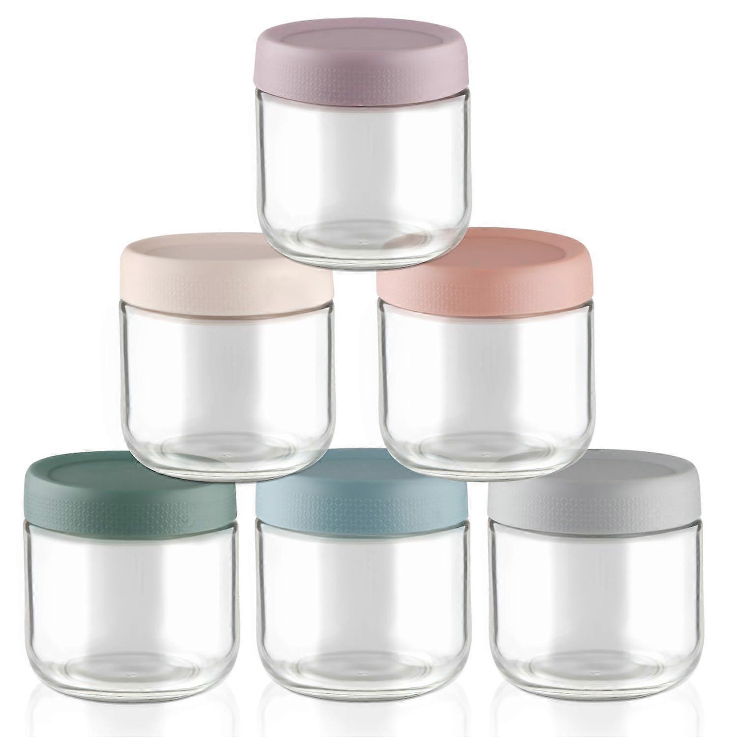6 Pcs 300ml Glass Food Storage Jars with Airtight Leakproof Lids for Snacks Yogurt and Oats
