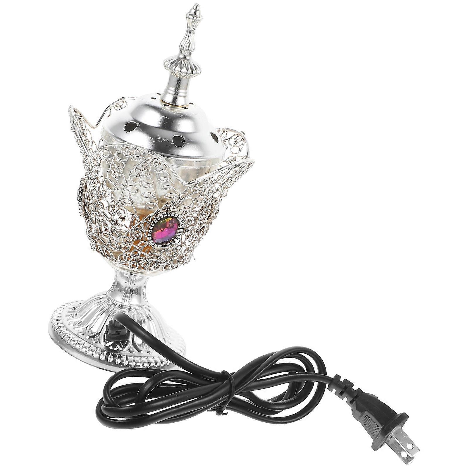 Electric Incense Burner Iron Censer for Desktop Use 3Pcs Silver Set