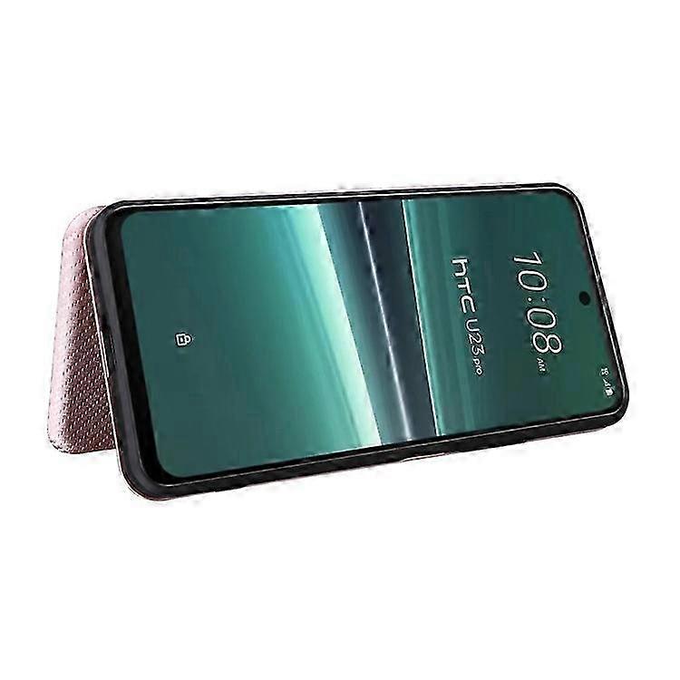 HTC U23 Pro 5G電話スタンドケースに対応カーボンファイバーテクスチャレザーカバーカードスロット付き