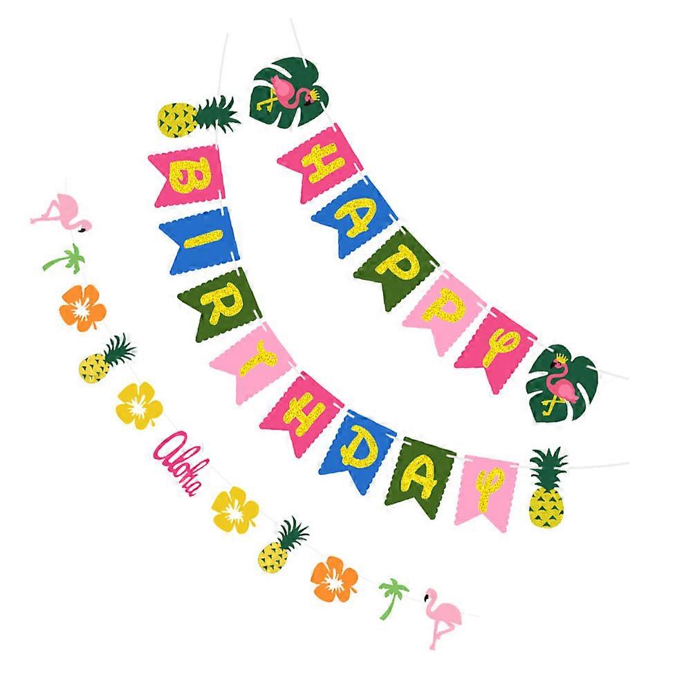 Hawaiian Style Birthday Banners 2 Sets Birthday Party Background Felt Material Assorted Color Square Design
