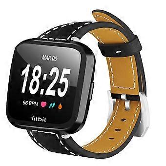 Armbånd i ekte lær kompatibelt med Fitbit Versa/Versa 2 - Svart Svart Svart