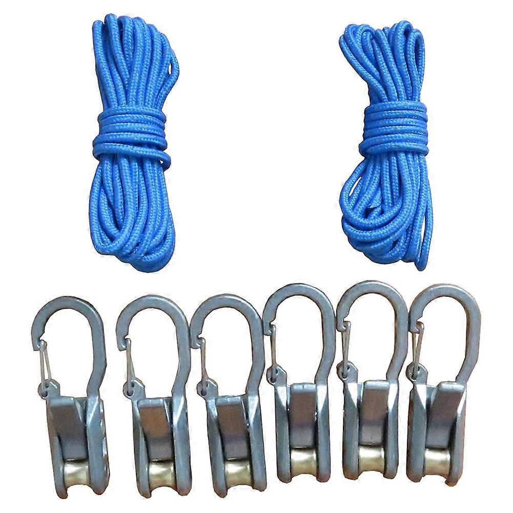 Rope with Roller Tensioner , 6-Pack Paracord Adjusters, Camping and Boating Tie-Down Tool with 2-Locking Buckle