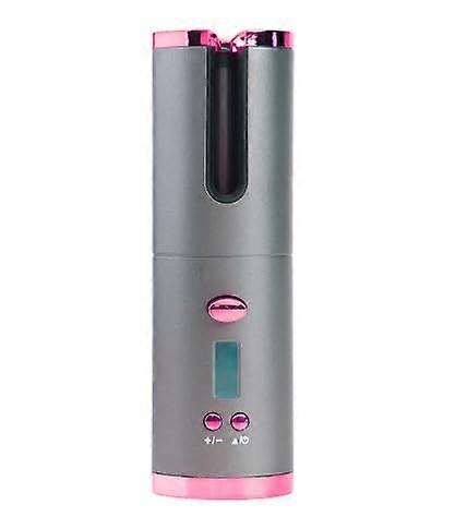 Cordless Automatic Hair Curler with LCD Display, Ceramic Rotating Iron, Pink Grey, AntiTangle