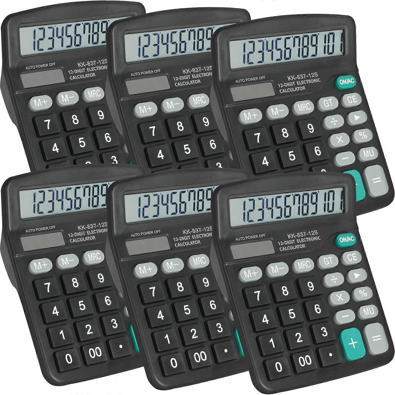6 Pack Desktop Calculator, Large 12Digit Display, Dual Power, Big Buttons for Office School Home