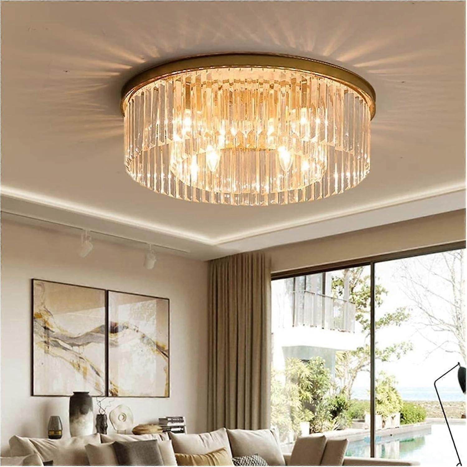 Lighting Fixture American Minimalist Crystal Pendant Light, Retro Gold Chandelier LED Ceiling Light, E14*4, D40cm