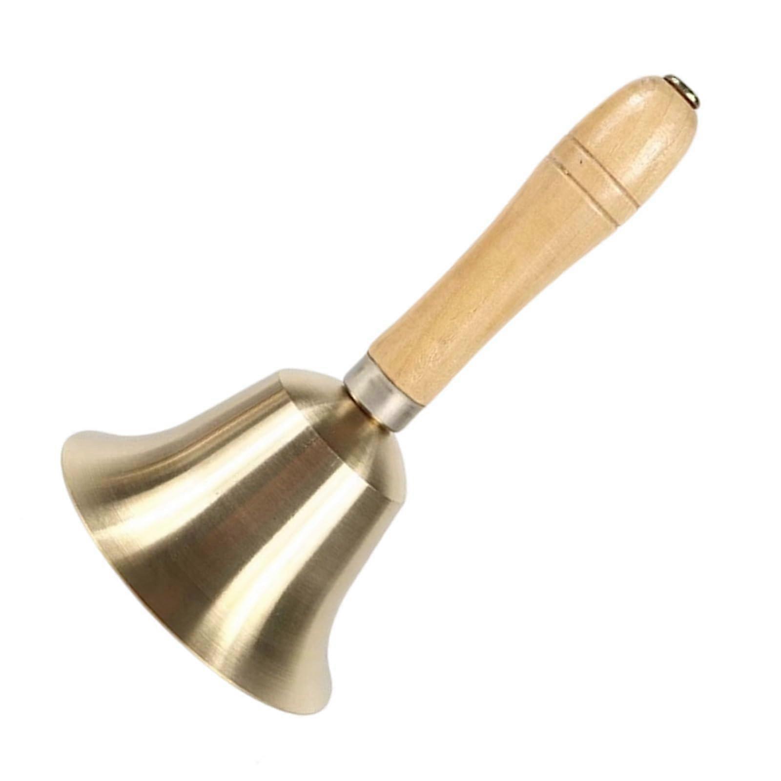 Large Brass Hand Bell with Wooden Handle, Clear Loud Ringing for School, Classroom and Events