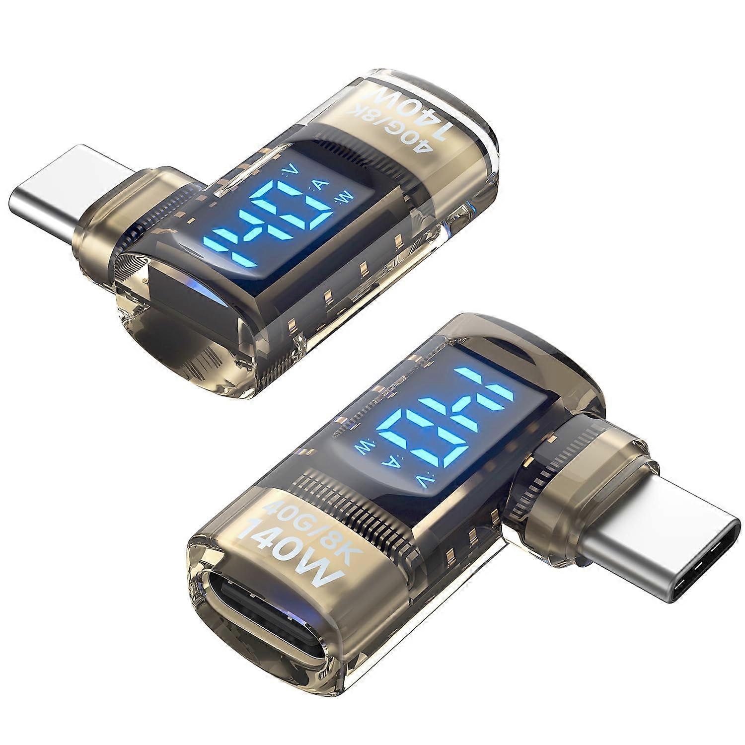 140W Right Angle USB C Power Meter Adapter with Display, 40Gbps 8K, Fast Charging 2 Pack Black for MacBook iPad iPhone