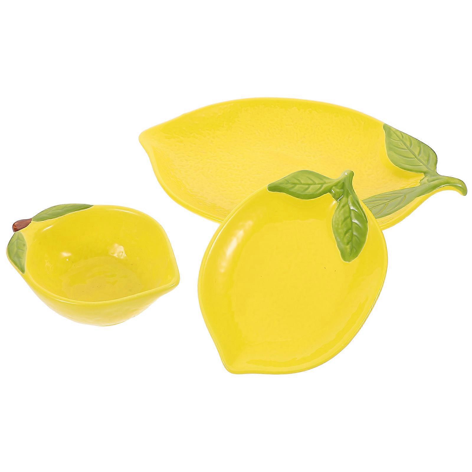 Lemon Shape Ceramic Dinnerware Set for Serving 3Pcs with Fruit Design