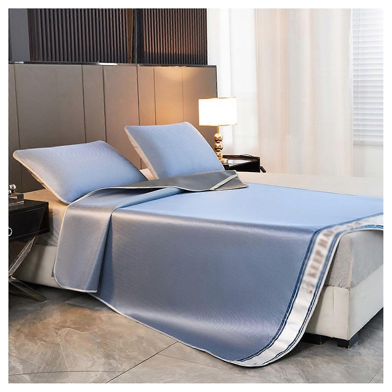 Cooling Mattress Pad Ice Silk Breathable Foldable Mat for Summer Bedroom 1.8x2m Blue