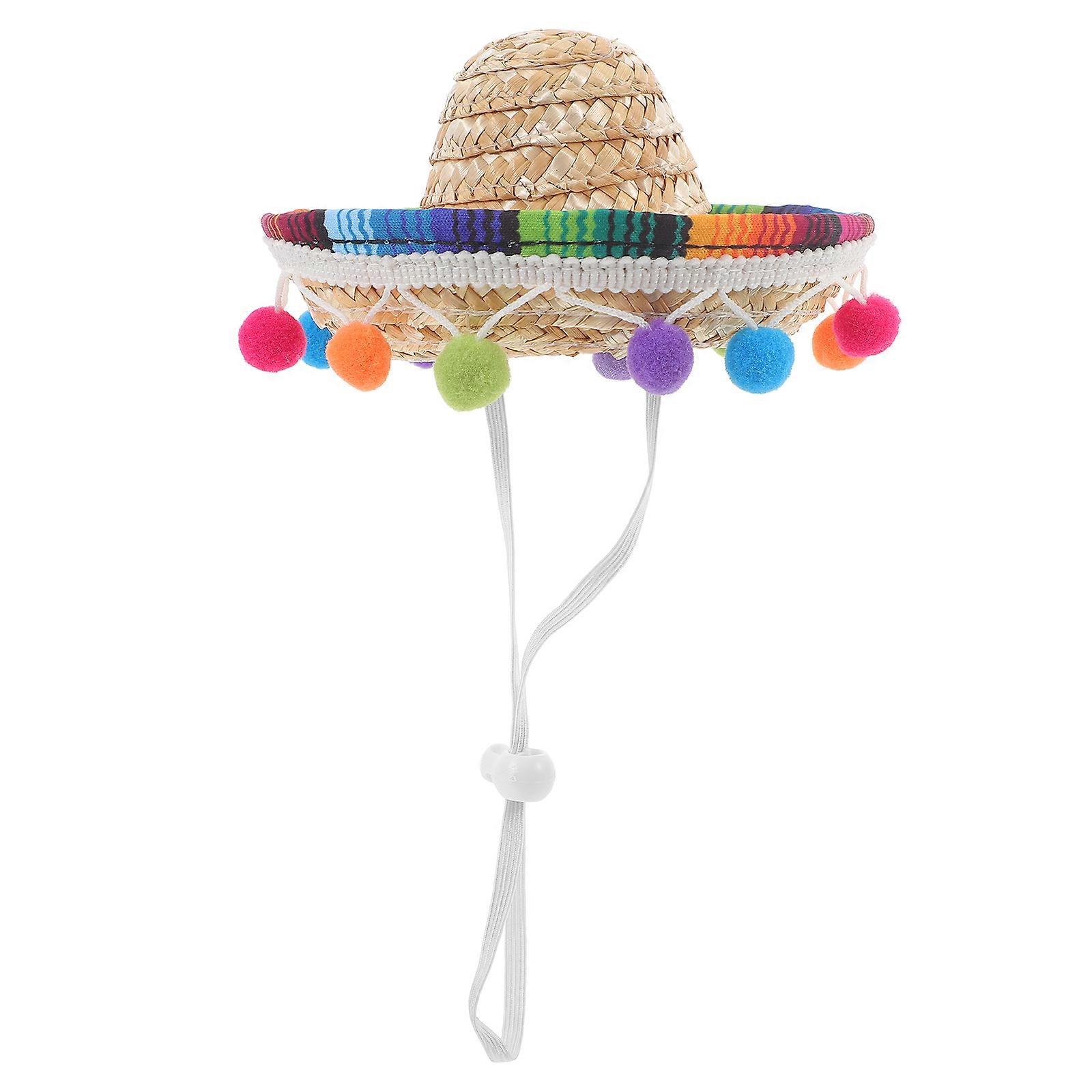 Small Woven Hat Mexico Party Hat for Men Khaki Straw Material