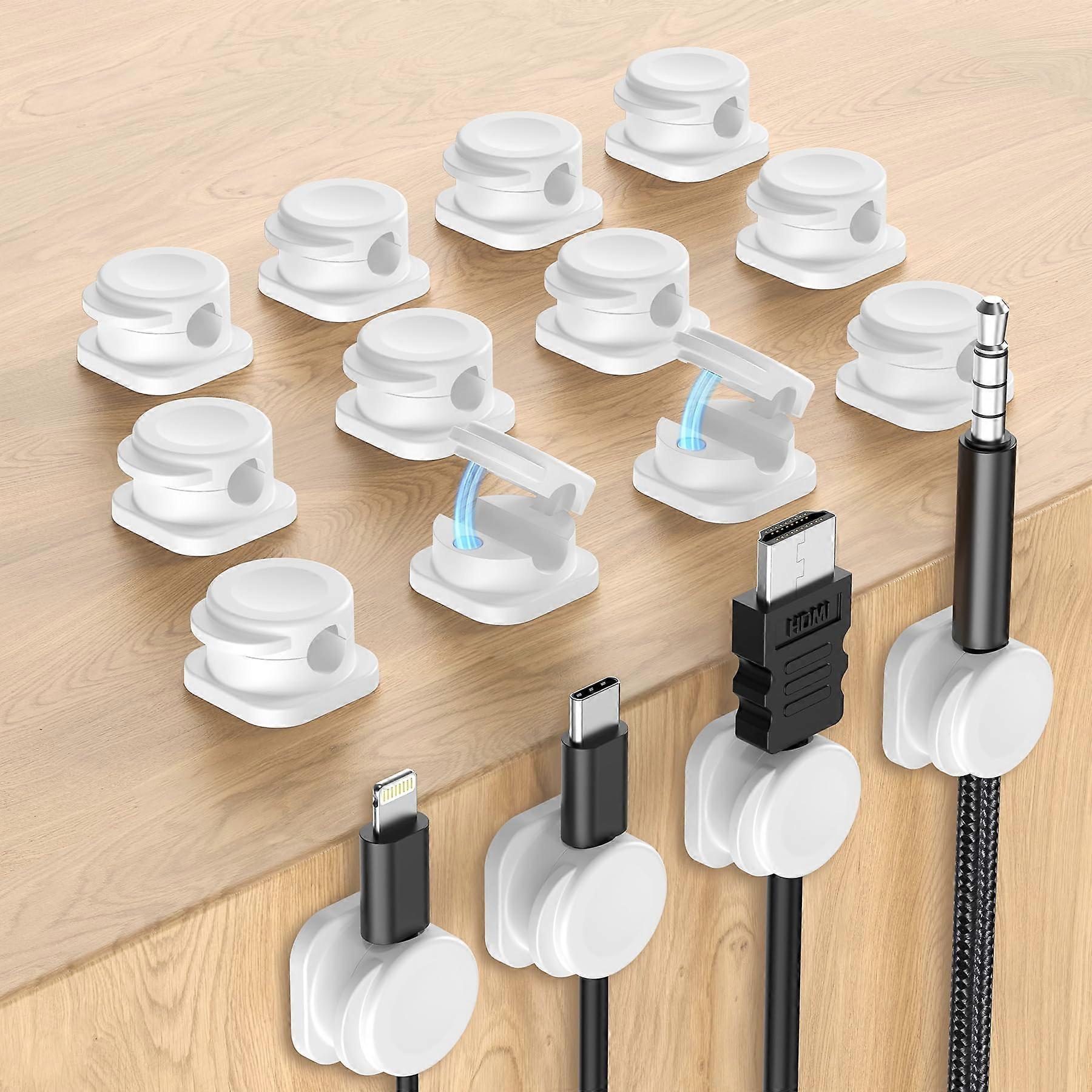 Magnetic Cable Organizer Clips Set of 12 with Strong Adhesive for Desk, Office, Car and Home