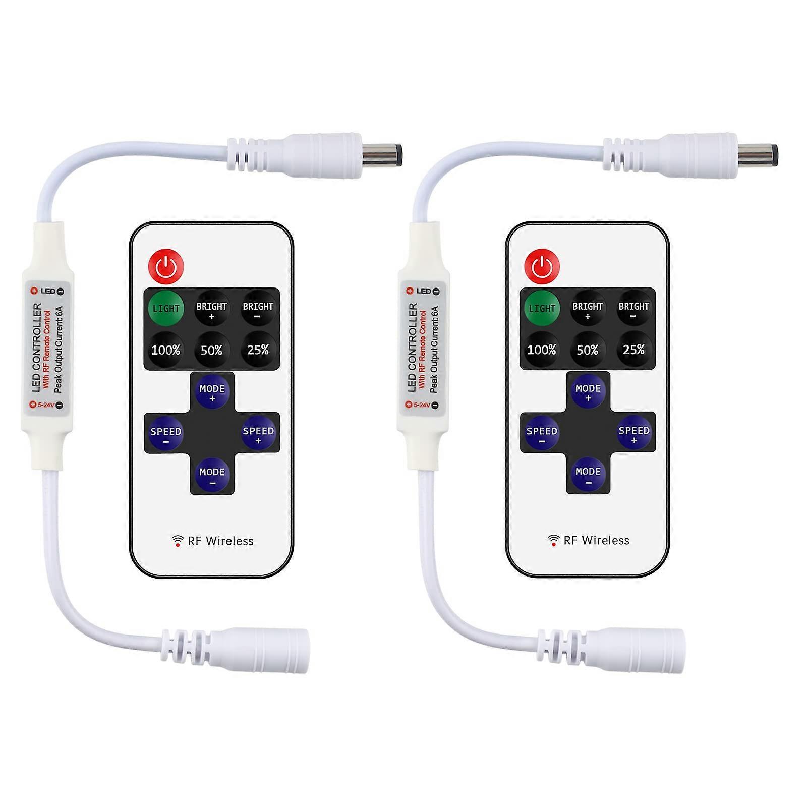 2 Pack LED Dimmer Controller with RF Wireless Remote, Single Color DC5V24V LED Strip Light Control