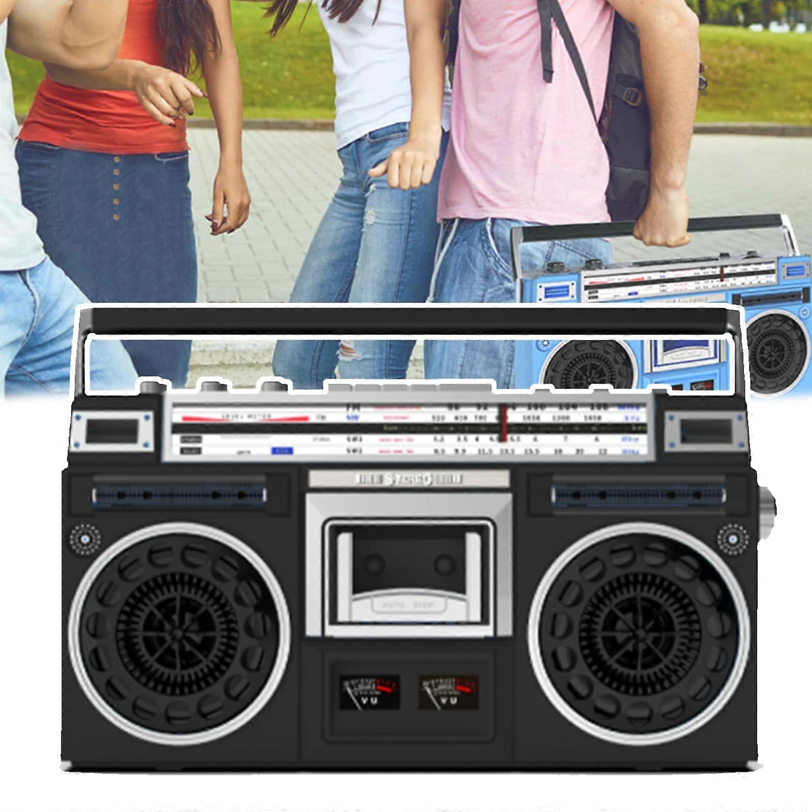 80s Retro Bluetooth Boombox CD Tape Player SD/USB Input AM/FM Radio 1Click Recording/Transcription Travel Street Dance Black