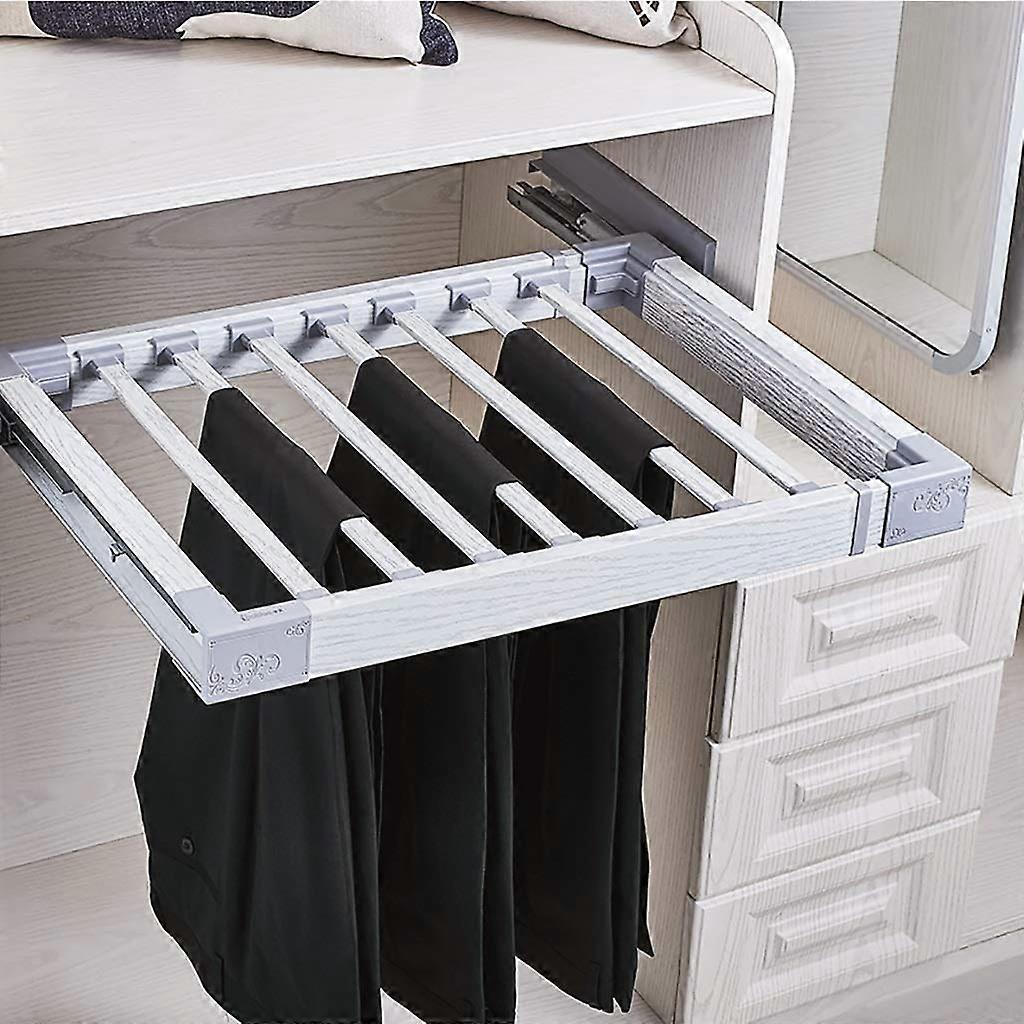 Pull Out Pants Rack with Double Row Sliding Rails and Dampers, Extendable Wardrobe Trousers Hanger 48cm