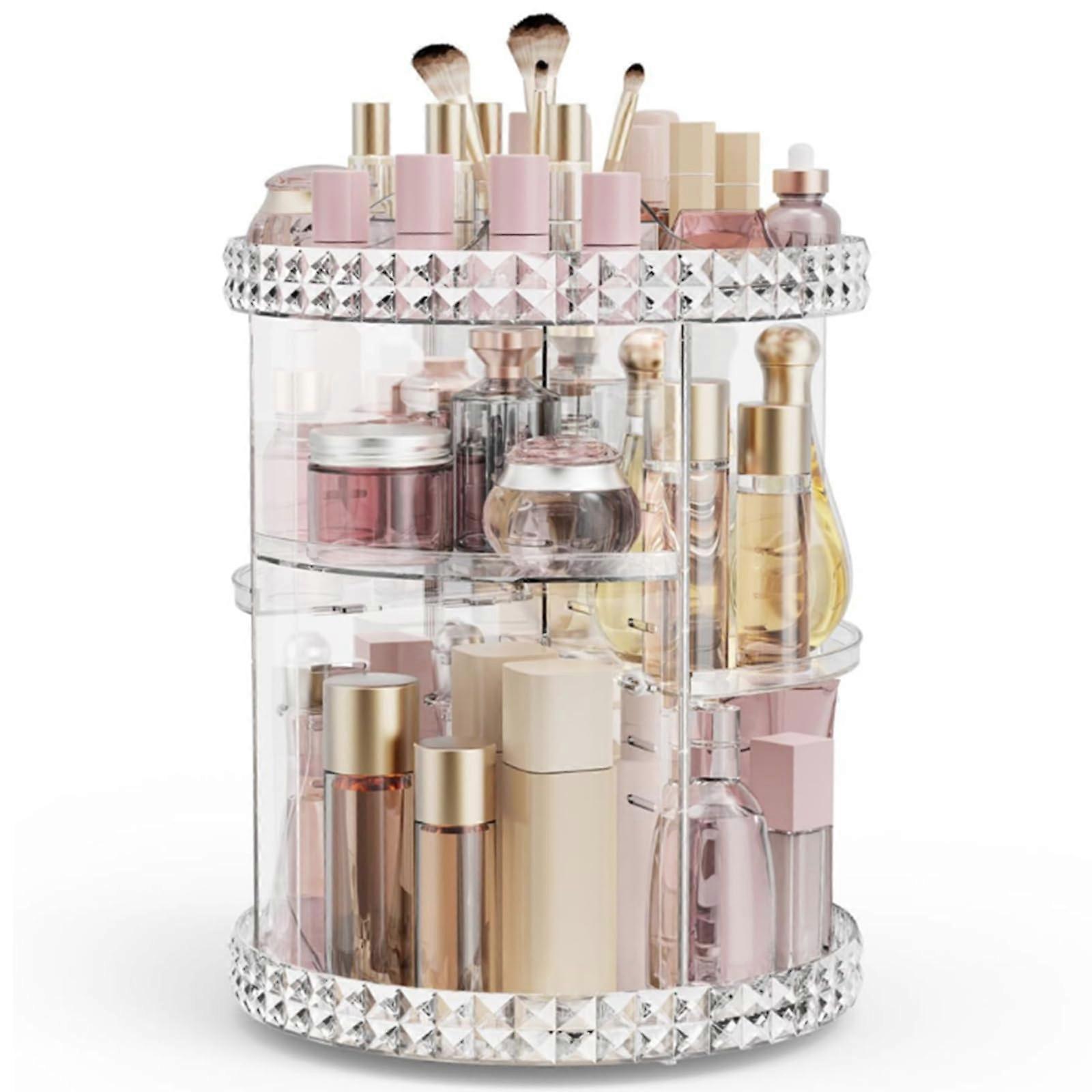 Makeup Organizer 360° Rotation Large Capacity Adjustable Shelf Diamond Pattern Vanity Storage