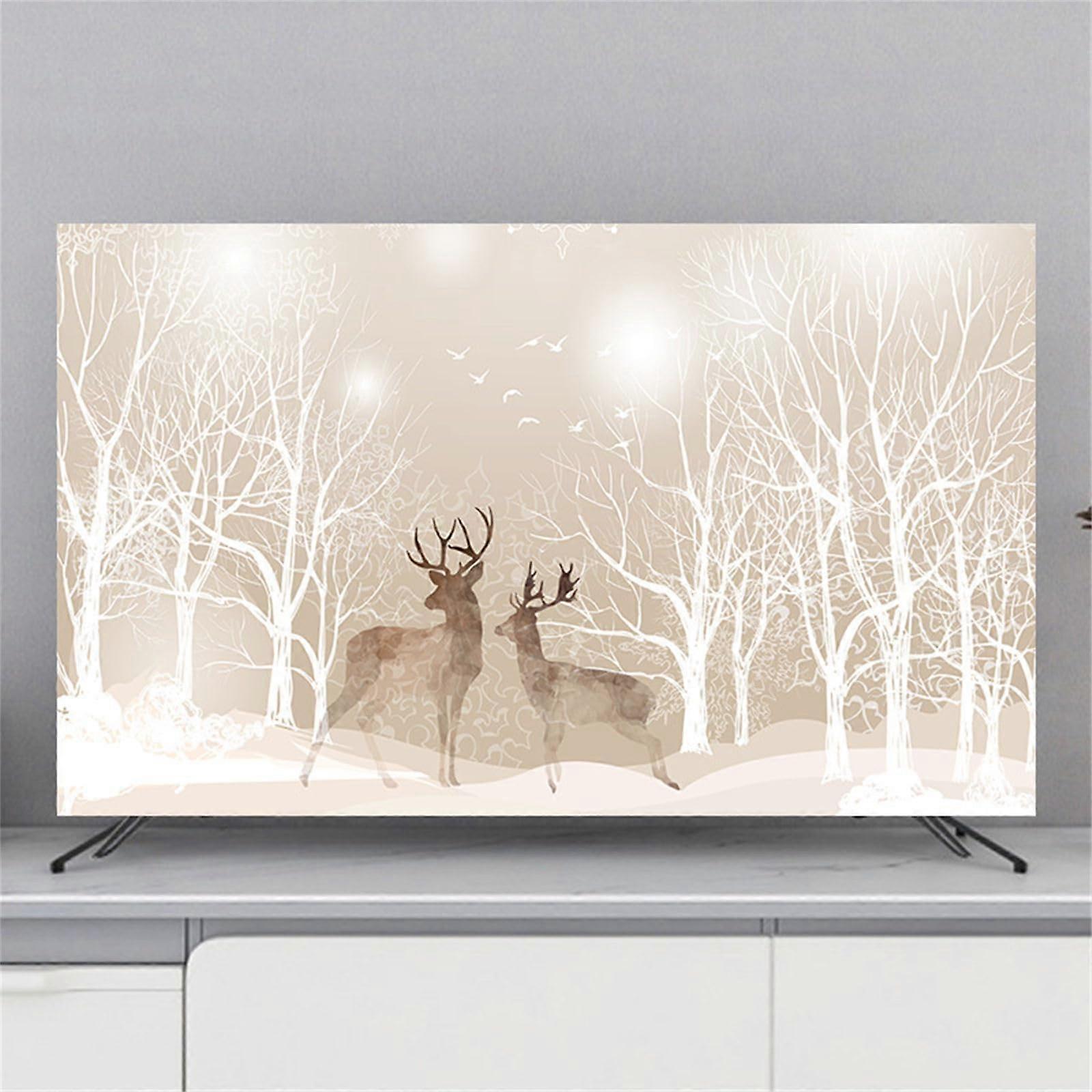 TV Dust Cover 70 Inch Elk Pattern Breathable Fabric Flat Screen Protector Stylish Design