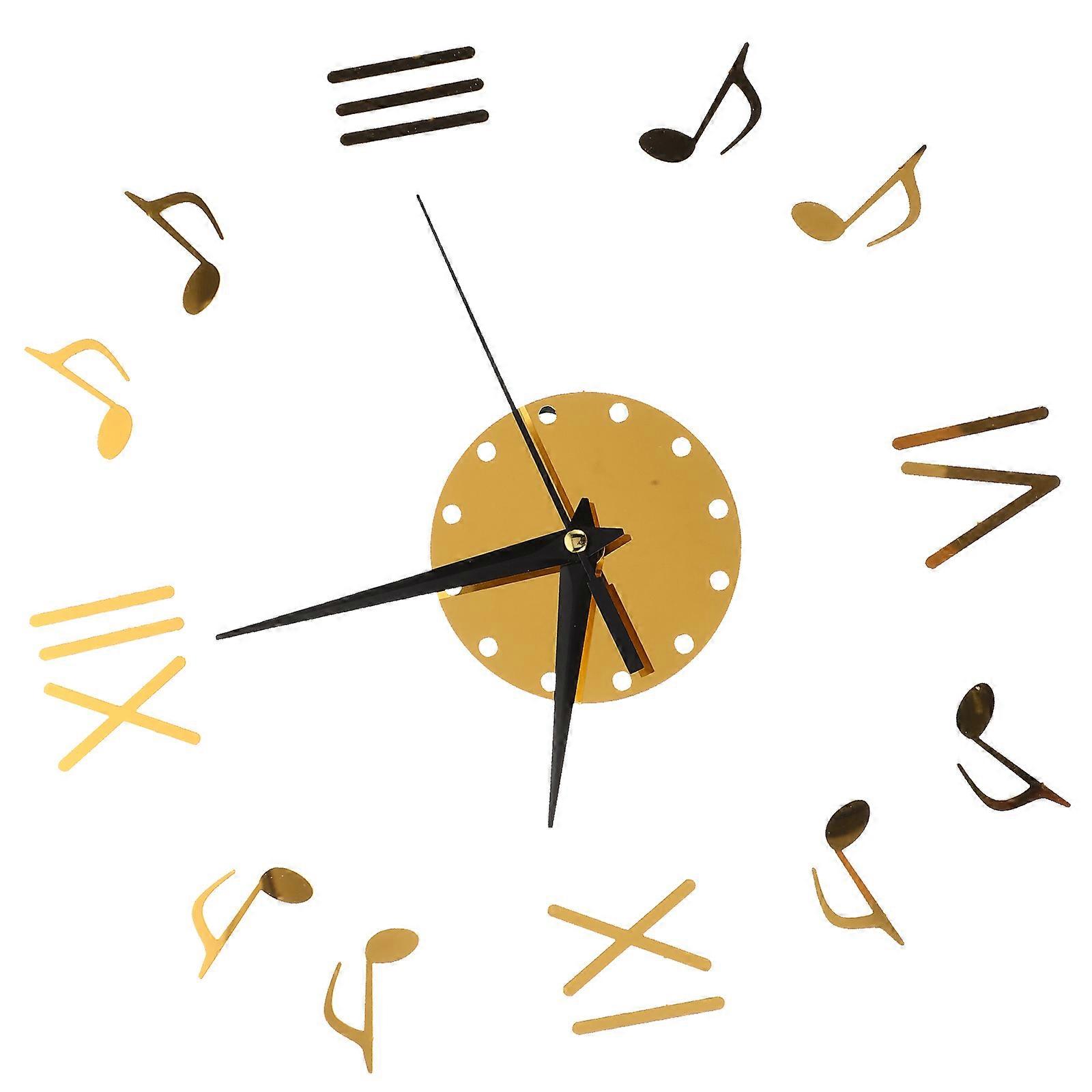 Musical Note Wall Clock Silent Operation Frameless DIY Acrylic Clock Golden