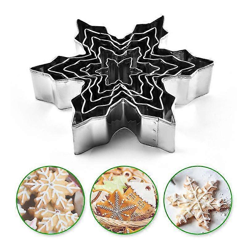 5Pcs Christmas Snowflake Cookie Cutter Biscuit Chocolate Cake Mold Baking Tool