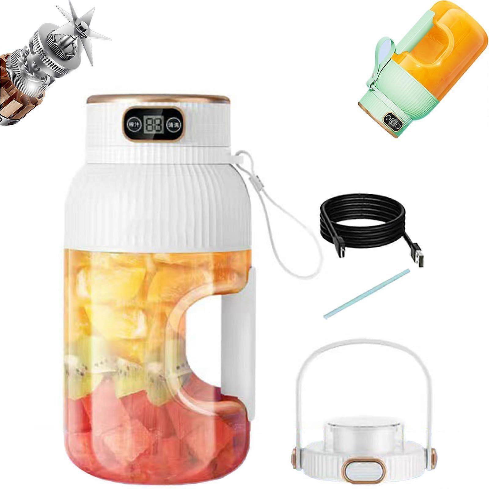 Portable Blender with Smart Digital Display, 1200ml USB Rechargeable Smoothie Maker Cup White