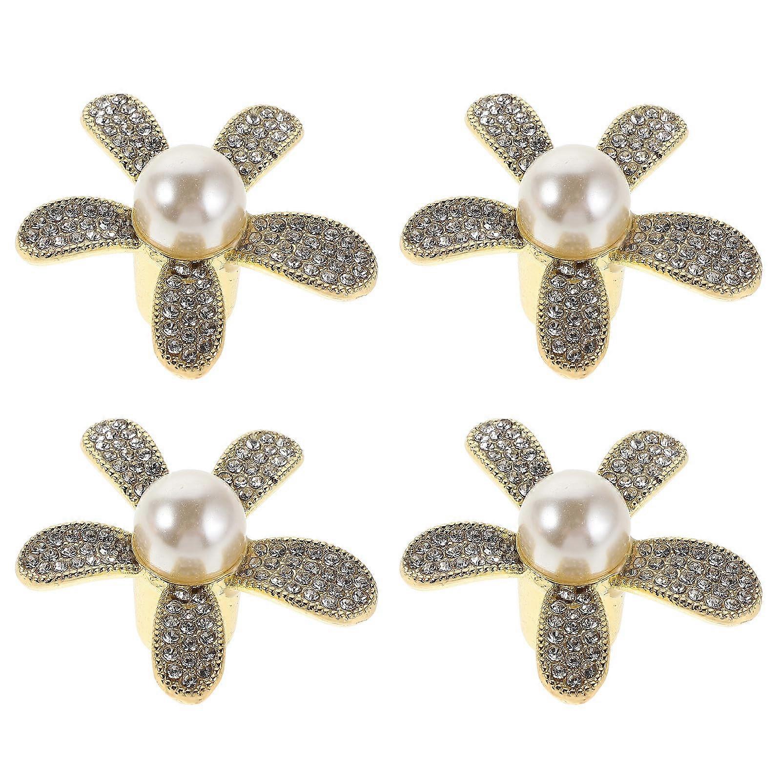 4pcs Flower Cabinet Knobs with Rhinestones, Vintage Gold Drawer Pulls for Kitchen and Closet