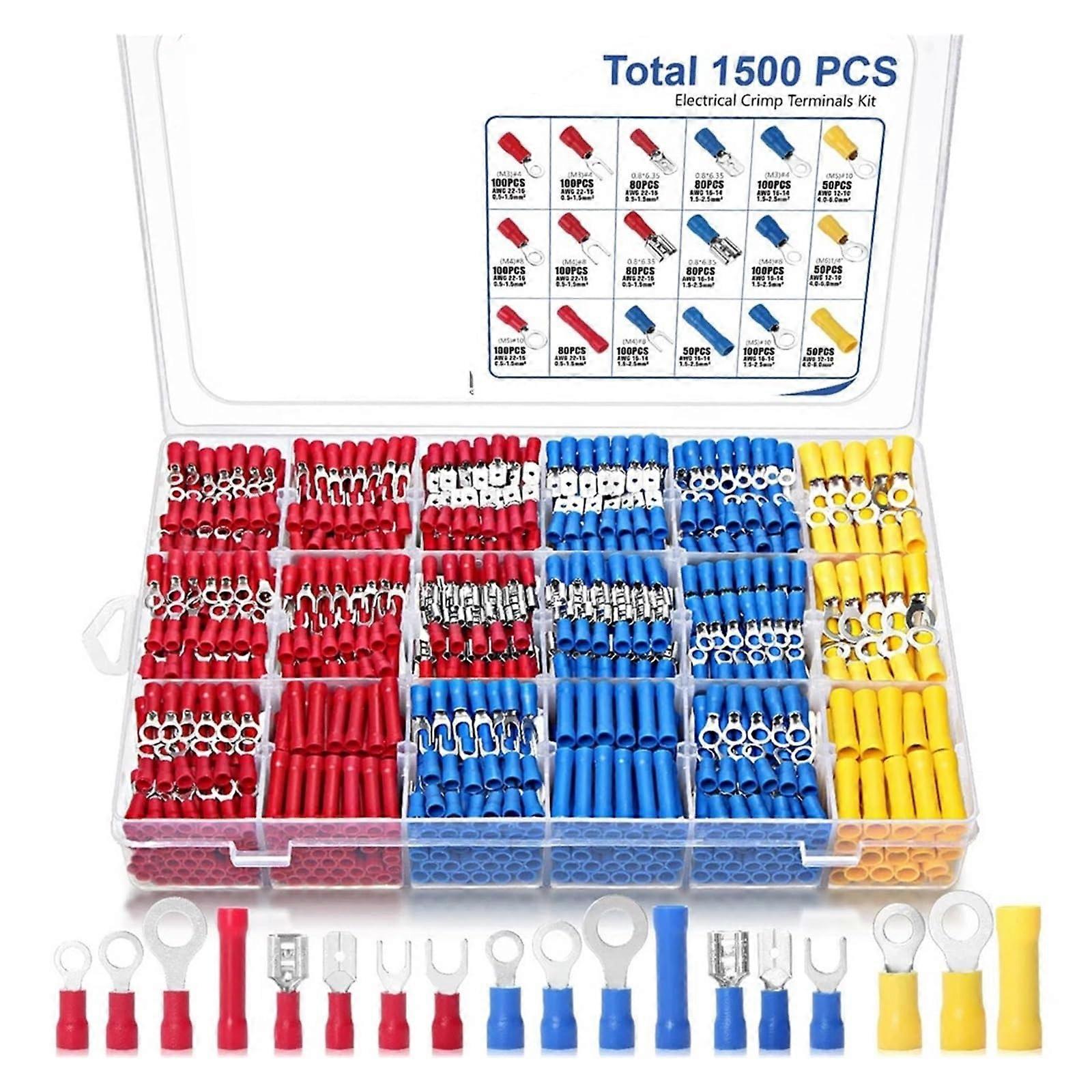 1500pcs Insulated Wire Connectors Kit with Assorted Electrical Crimp Terminals for Secure Connection
