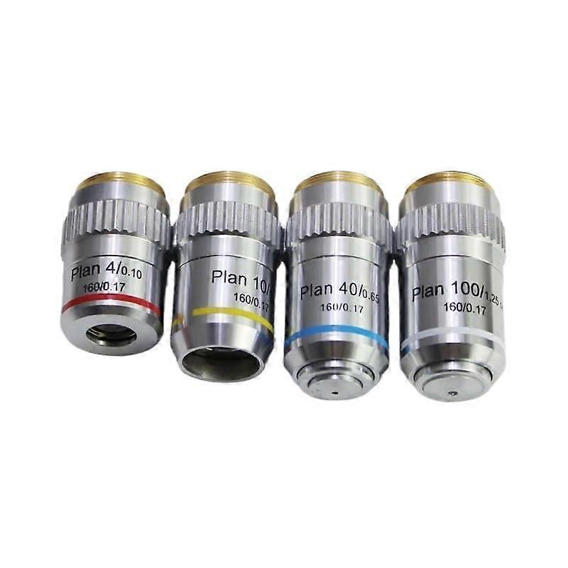 Plan Achromatic Biological Microscope Objective 4X 10X 40X 100X Metal Lens Set with FlatField Optics