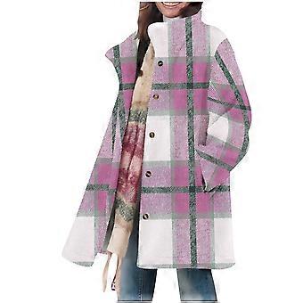 Chaqueta larga informal de felpa para mujer, abrigo cálido, grueso, holgado, con solapa y botones, manga larga, para otoño e invierno (rosa, 2XL)