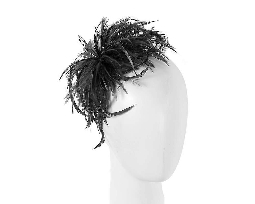 Black custom made feather fascinator comb 4814B