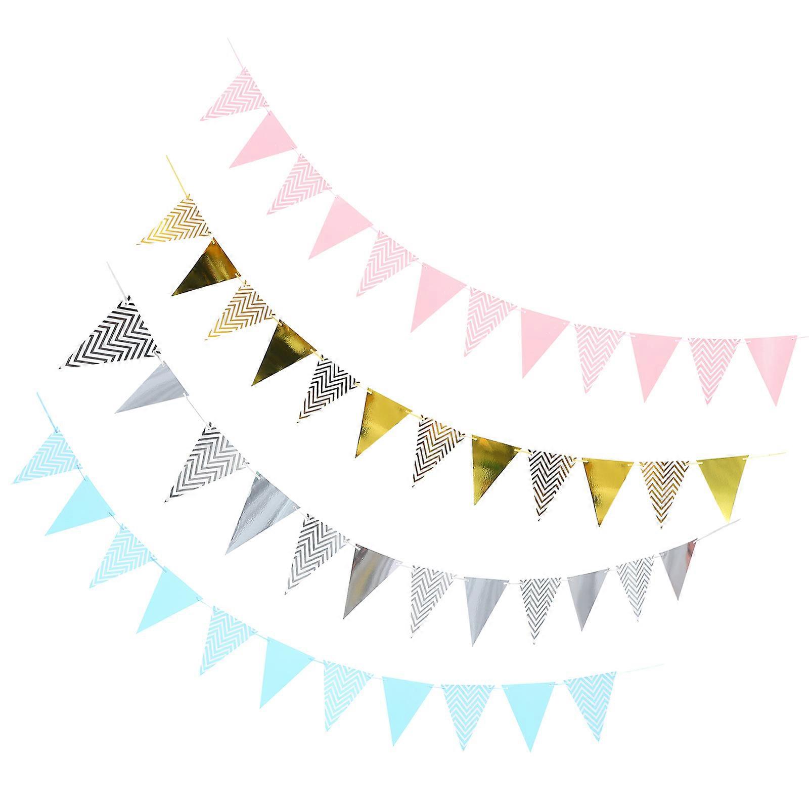 Wave Pattern Pulls Flag Paper Decoration for Birthday Party 4Pcs