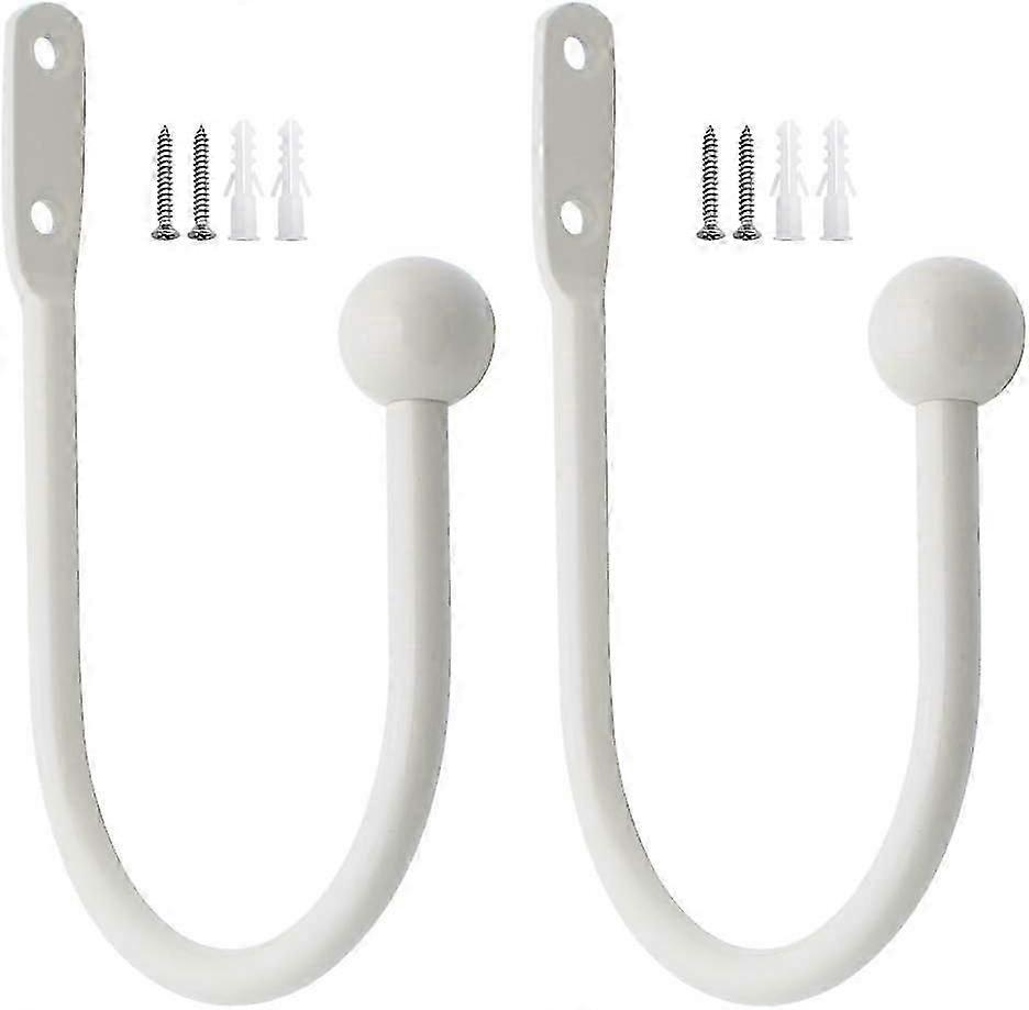 2PCS-Solid U-shaped round head hook-white/1-curtain fixed wall hook