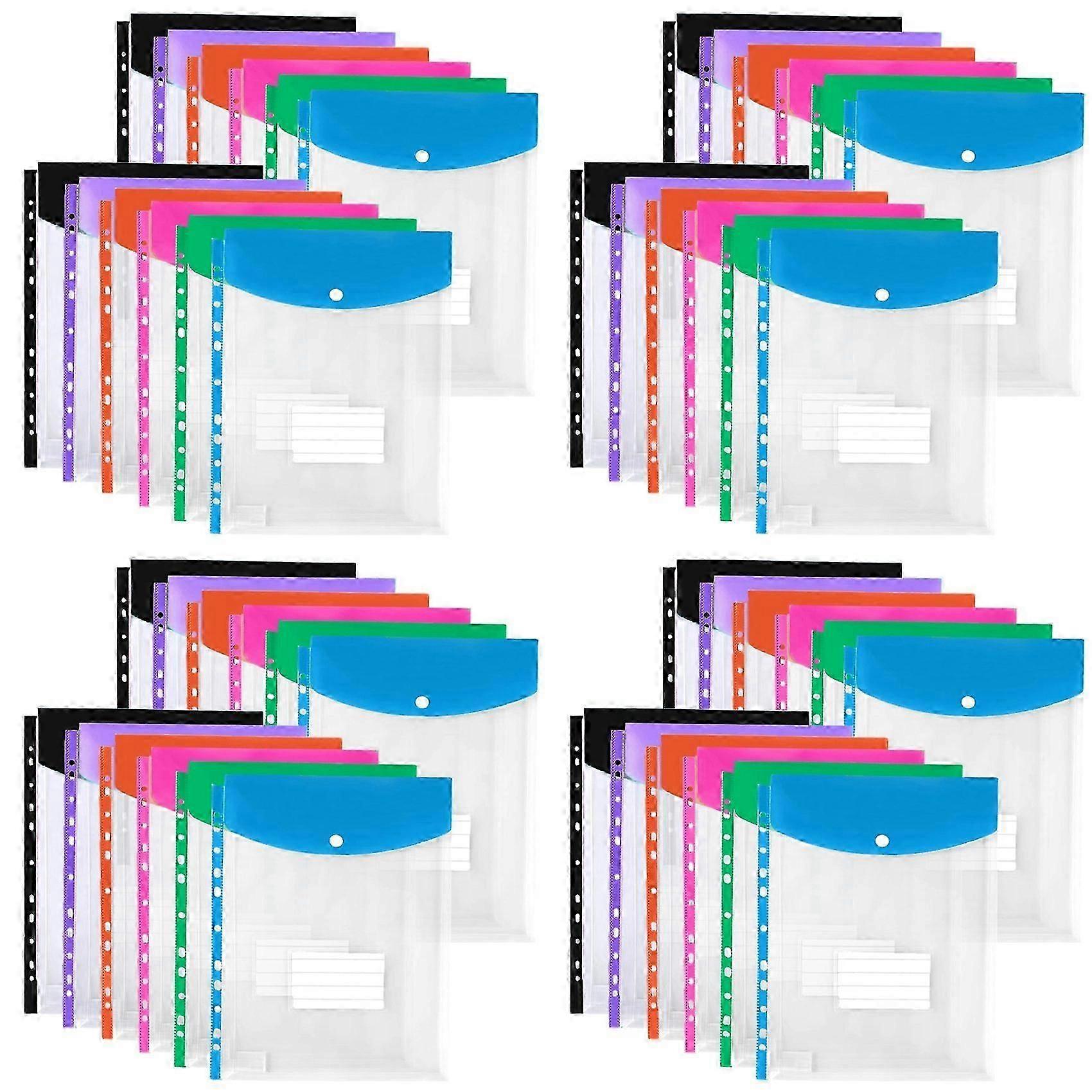 48Pack Plastic Envelopes, Binder Pockets Compatible with 3/4/11 Ring Binder,Expandable Document Organizer with Snap Button and Label