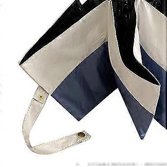 Automatic Folding Umbrella, UV Protection and Waterproof, Dual Purpose Sun and Rain, Blue with White Stripes, for Travel and Shopping