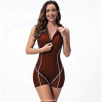 Women's Full Body Swimwear Conjoined Wetsuit With Sun Protections And Comfortable Stretch Fabric For Water Sports caramel