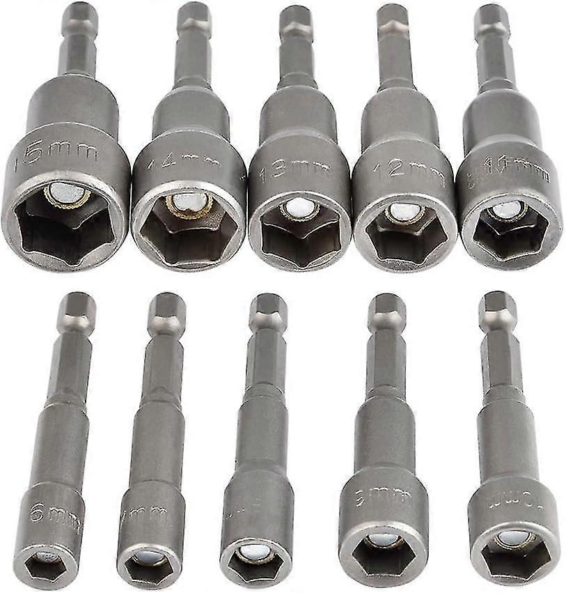 10Pcs Magnetic Hex Socket Set Impact Driver Socket 6-15mm, Magnetic Socket Wrenches Hex Socket Set Magnetic 1/4 Hex Socket Socket Adapter Tool