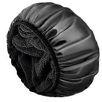 Shower Cap,Terry Lined Shower Cap for Women Reusable, Triple Layer Waterproof Bath Cap, Extra Large for Women Long Hair(Black)