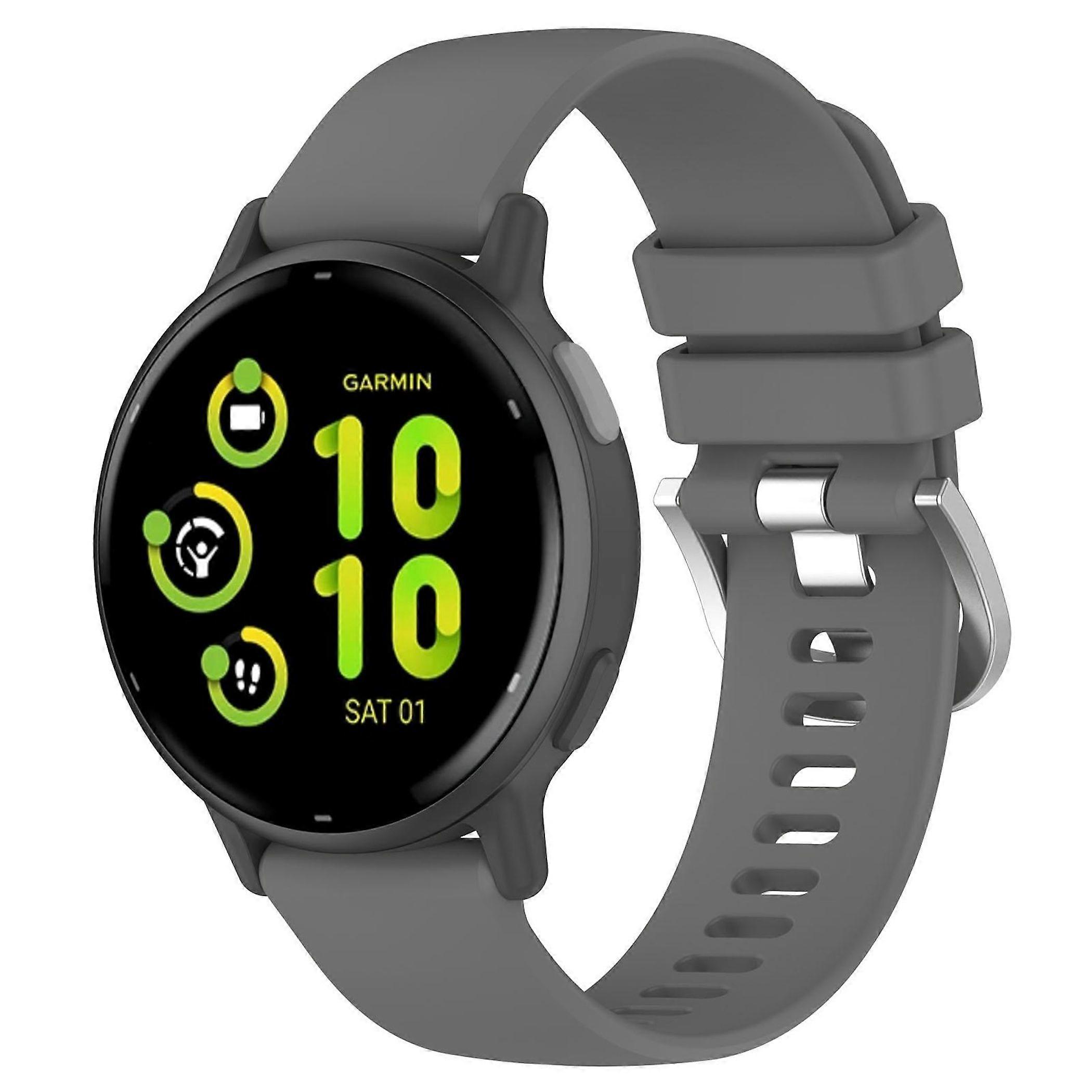 Silicone wristband for Garmin Venu 4 41mm, liquid glossy with silver buckle, grey