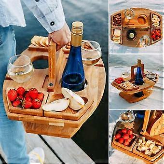 Træ picnic vinholder aftagelig korrosionsbestandig picnic vinbord med frugtbakke til udendørs