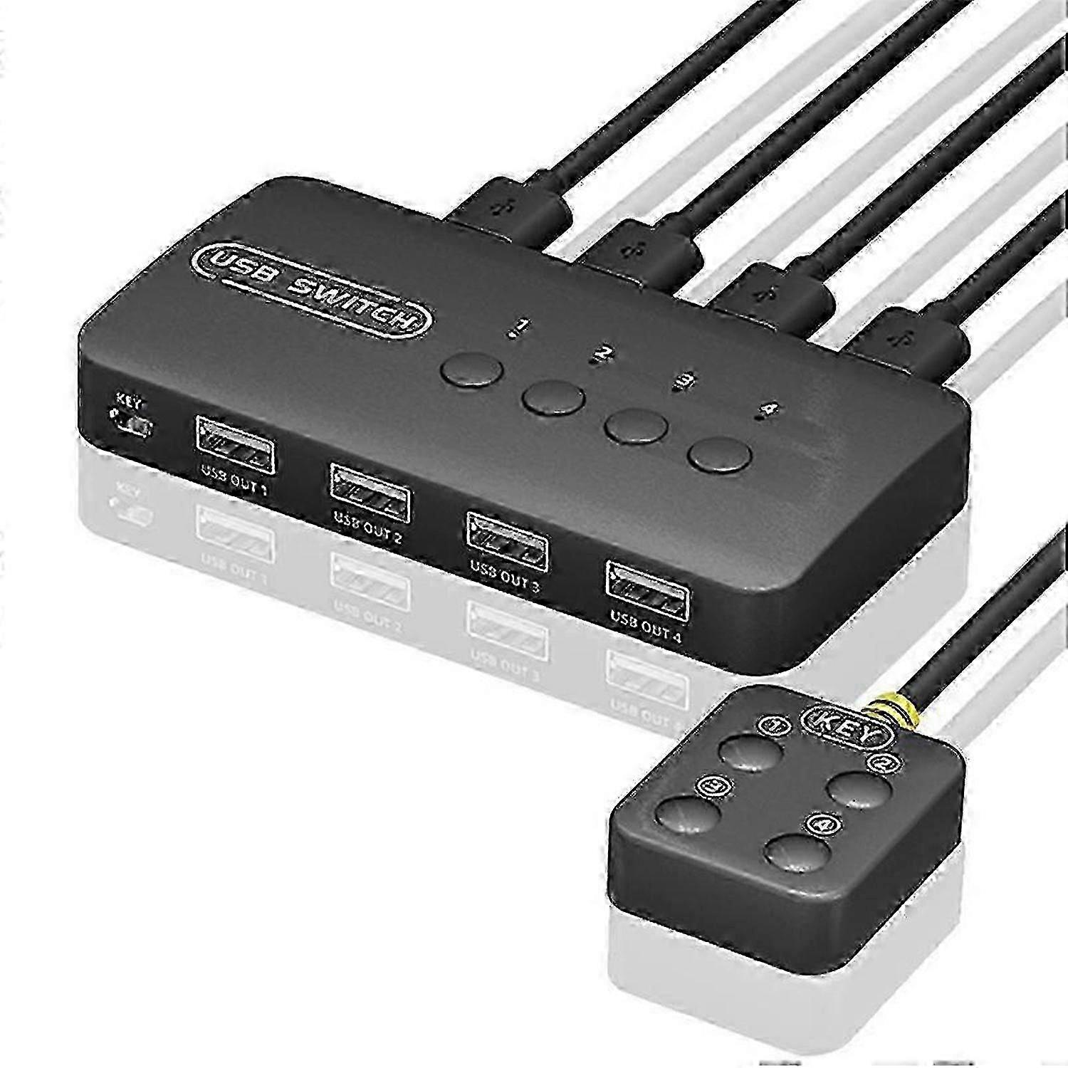 KVM Switch USB Switch Shared Controller Adapter 4 Inputs 4 Outputs for Laptop Computer Printer Keybo TJ