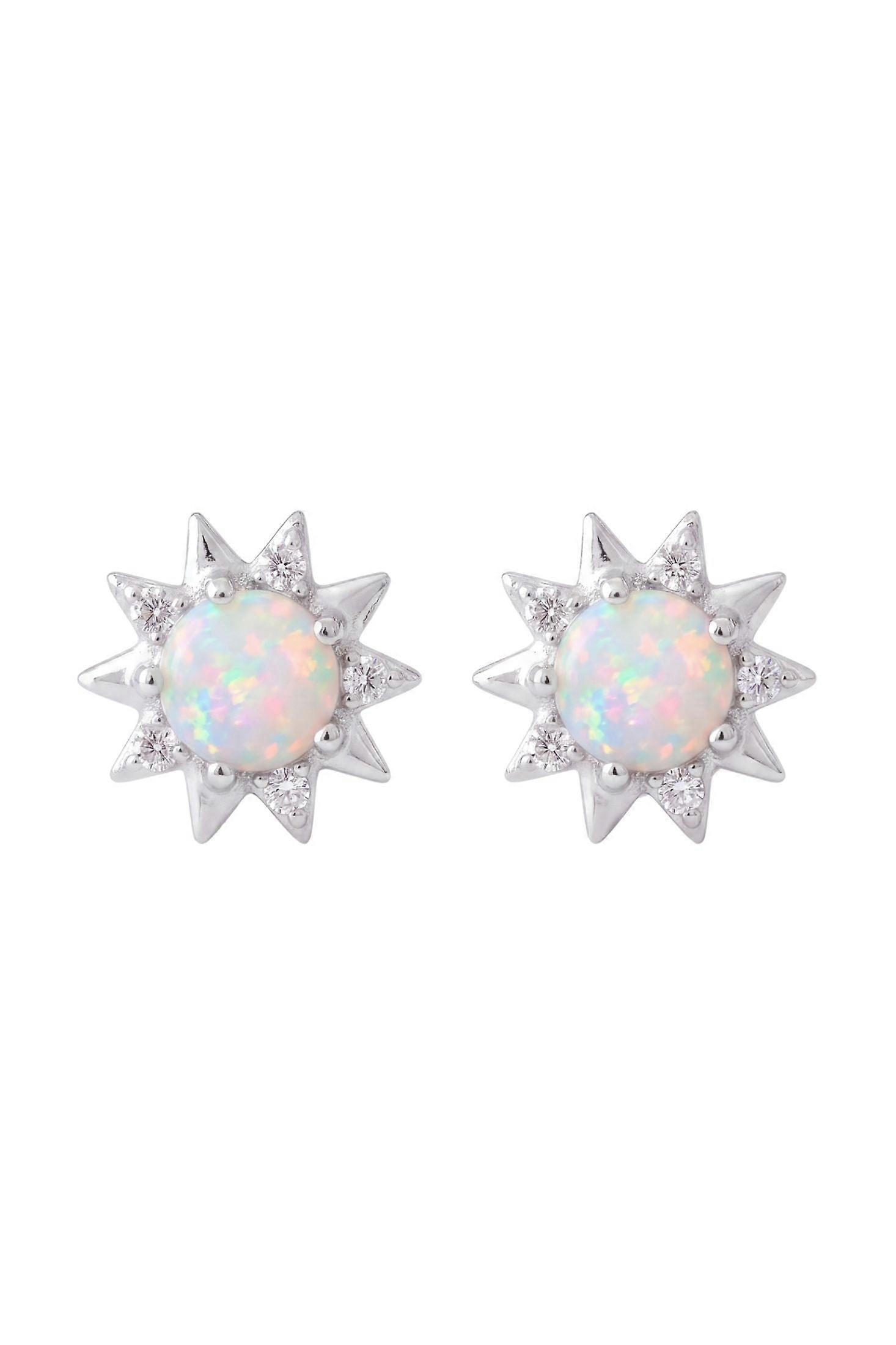Latelita Women's White Opal Stud Earrings in Sterling Silver - 0.90cm Diameter