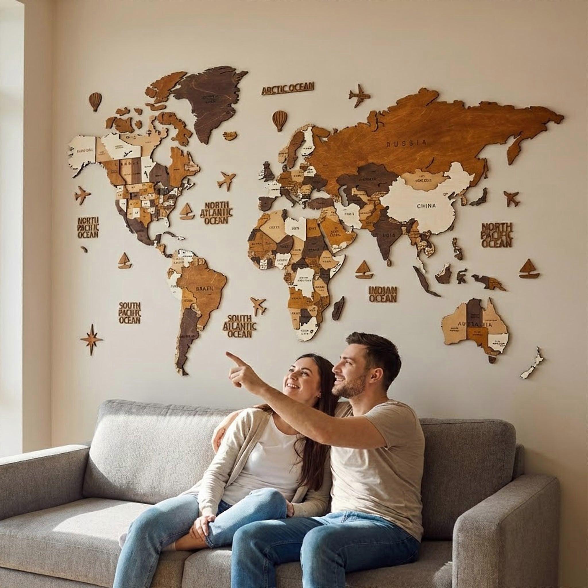 3D Handcrafted Brown Wooden World Map | Mapofx Wall Decor